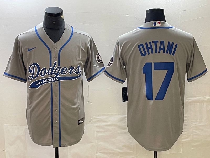 Men Los Angeles Dodgers 17 Ohtani Grey Nike Game MLB Jersey style 10